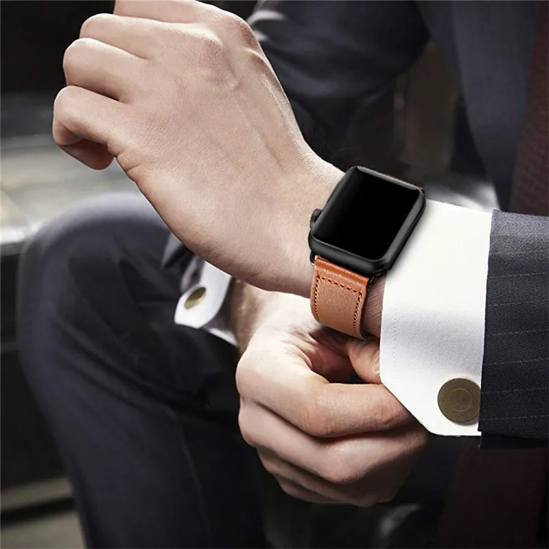 Коричневый ремешок из натуральной кожи для Apple Watch 4 3 2 1 38 мм 40 мм Мужские кожаные часы ремешок для iwatch 4 44 мм