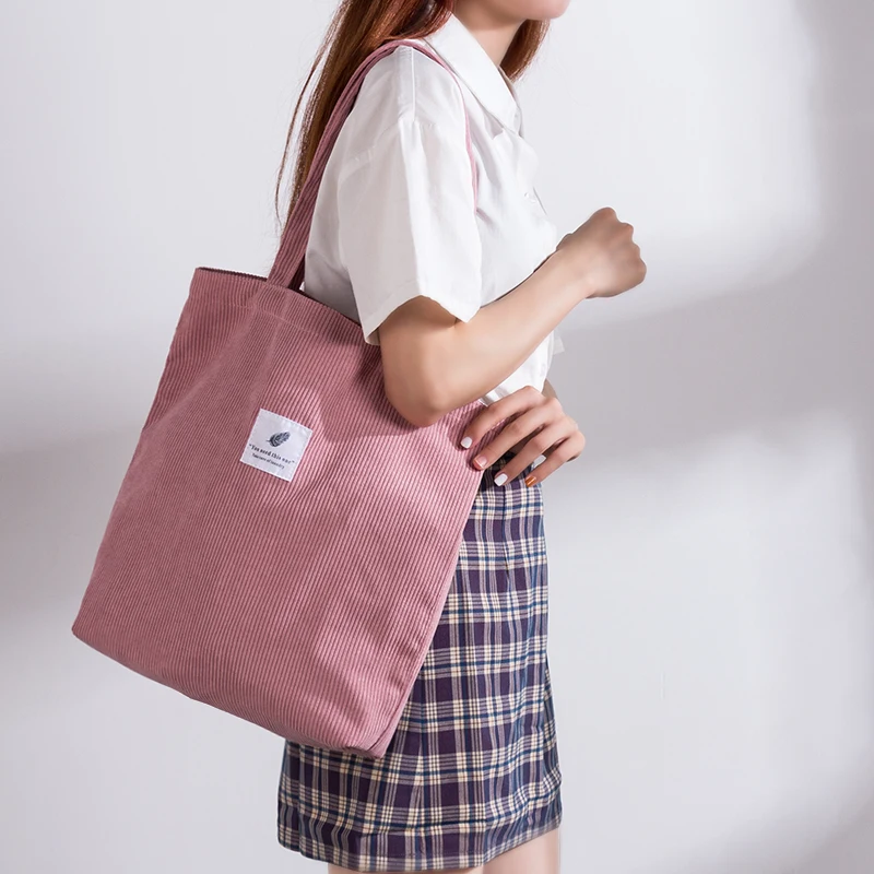 Grocery Tote Handbag Eco-Friendly Foldable MABULA Corduroy Casual Lightweight High-Quality