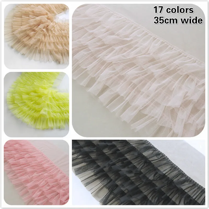 

High Quality 5 Laminated Wrinkled Tulle Lace Seasons Sexy Ladies Girls Convenient Sewing Transparent Skirt Clothing Accessories