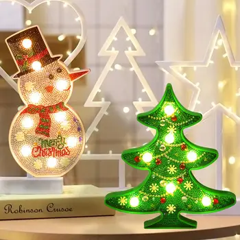 

DIY Christmas Decoration Diamond Painting with LED Night Light Christmas Tree Snowman Resin Rhinestone Drawing Craft Stitch Set