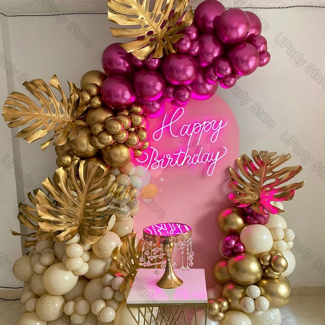 139Pcs palloncini rosa rosa metallici arco cromo foglie d'oro sabbia bianco  palloncino ghirlanda per compleanno