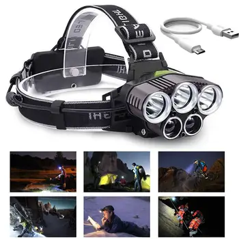 

USB Rechargeable LED Headlight 5X Headlamp Ultra Bright for 18650 Battery Lamp for outdoor activities