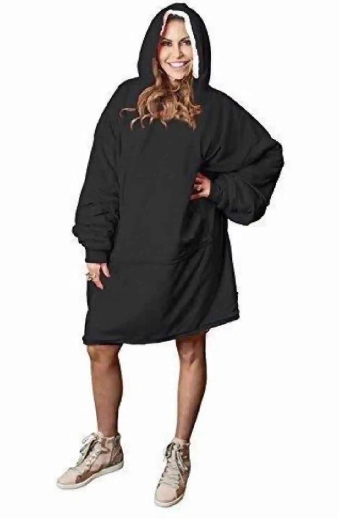 Более размера одеяло толстовка с капюшоном ультра плюшевые мягкие и теплые уличные зимние пальто с капюшоном халат флисовый пуловер для мужчин и женщин - Цвет: Black