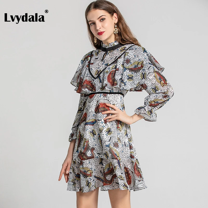 Lvydala, модное дизайнерское платье, весна-лето, женское платье, оборки, принт, платья для отпуска