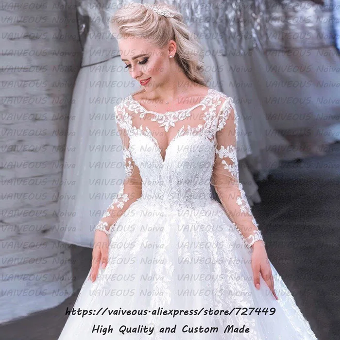Vestido Novia Boho новая богемная прозрачная кисея, тюль, длинный рукав, свадебное платье, с аппликацией, бальное платье, свадебные платья, Robe de Mariee - Цвет: White Color Skin Net