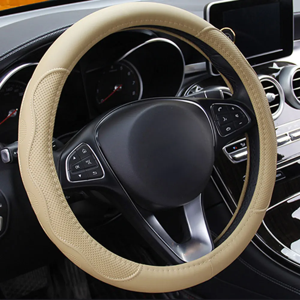 Beige Vehemo 15 дюймов наборы блюд для автомобилей чехлы на Руль украшения рулевой намотка на руль свободно дышат крышка прочные аксессуары - Название цвета: Beige