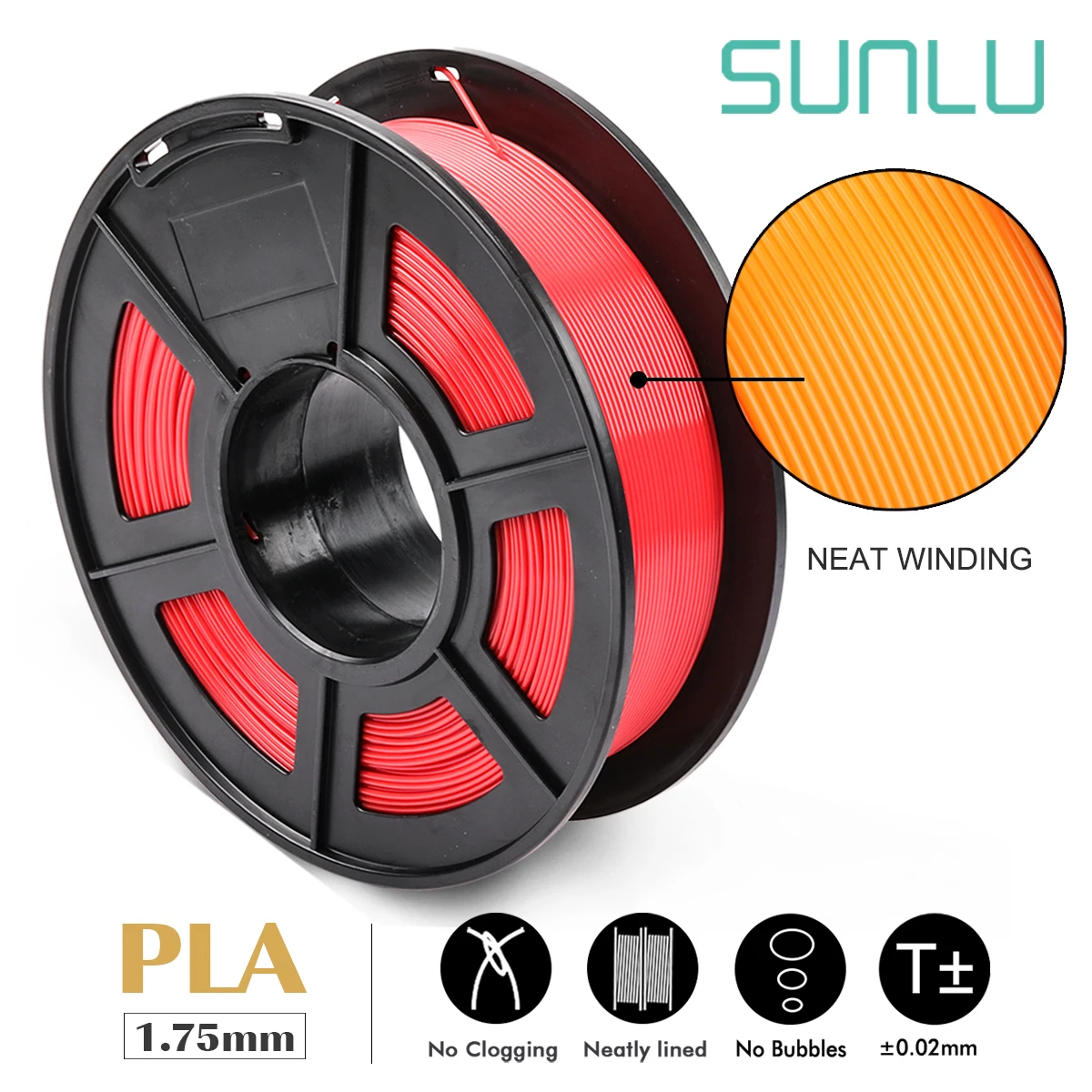 

SUNLU PLA Filament 1.75MM For 3D Printer Tangle Free Printing Material Degradable Extruder Consumable 1kg with spool