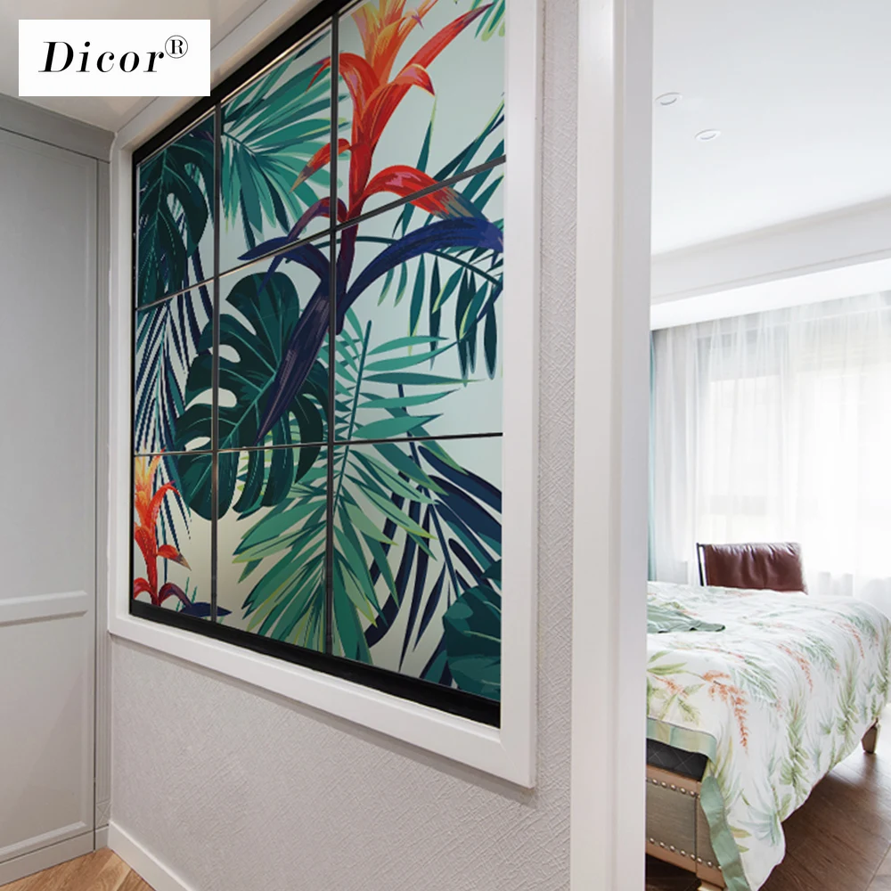 DICOR INS стильная популярная декоративная пленка для окна, листья, цветы, тропический лес, стеклянная наклейка, Зеленый ПВХ, матовая пленка для конфиденциальности, наклейка, Новинка