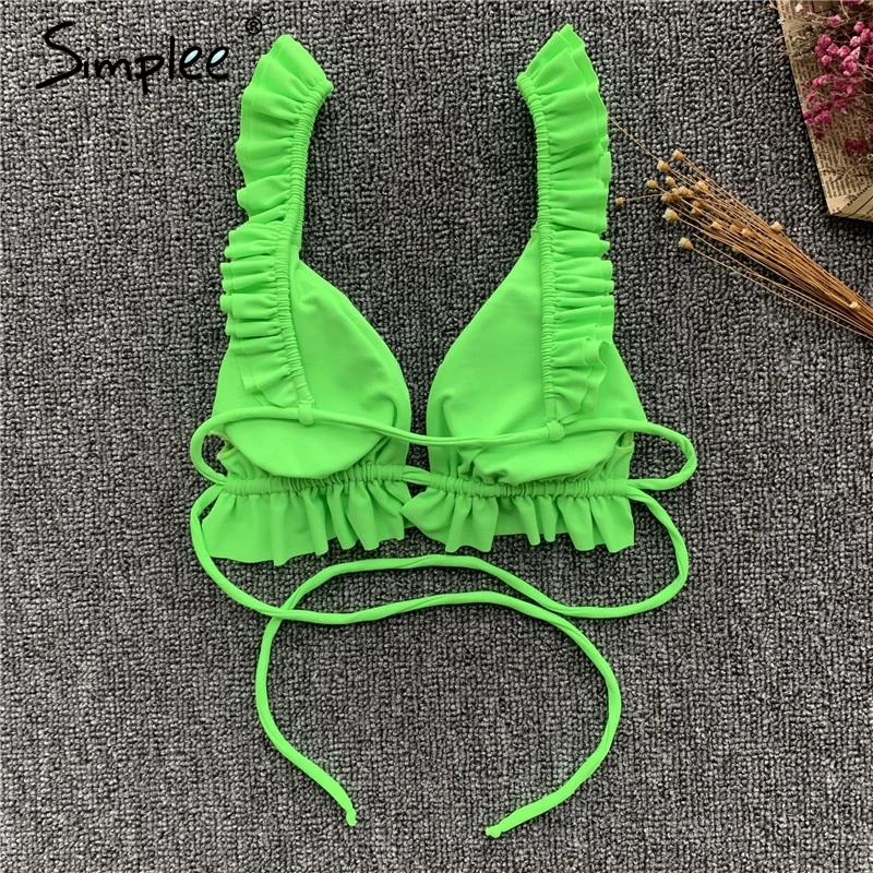 Женское треугольное белое боди Simplee наборы из двух частей со шнурком и рюшами