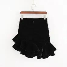 Женская бархатная юбка с высокой талией, асимметричная женская короткая юбка с оборками, модная уличная одежда, универсальная,, сексуальная юбка для девушек