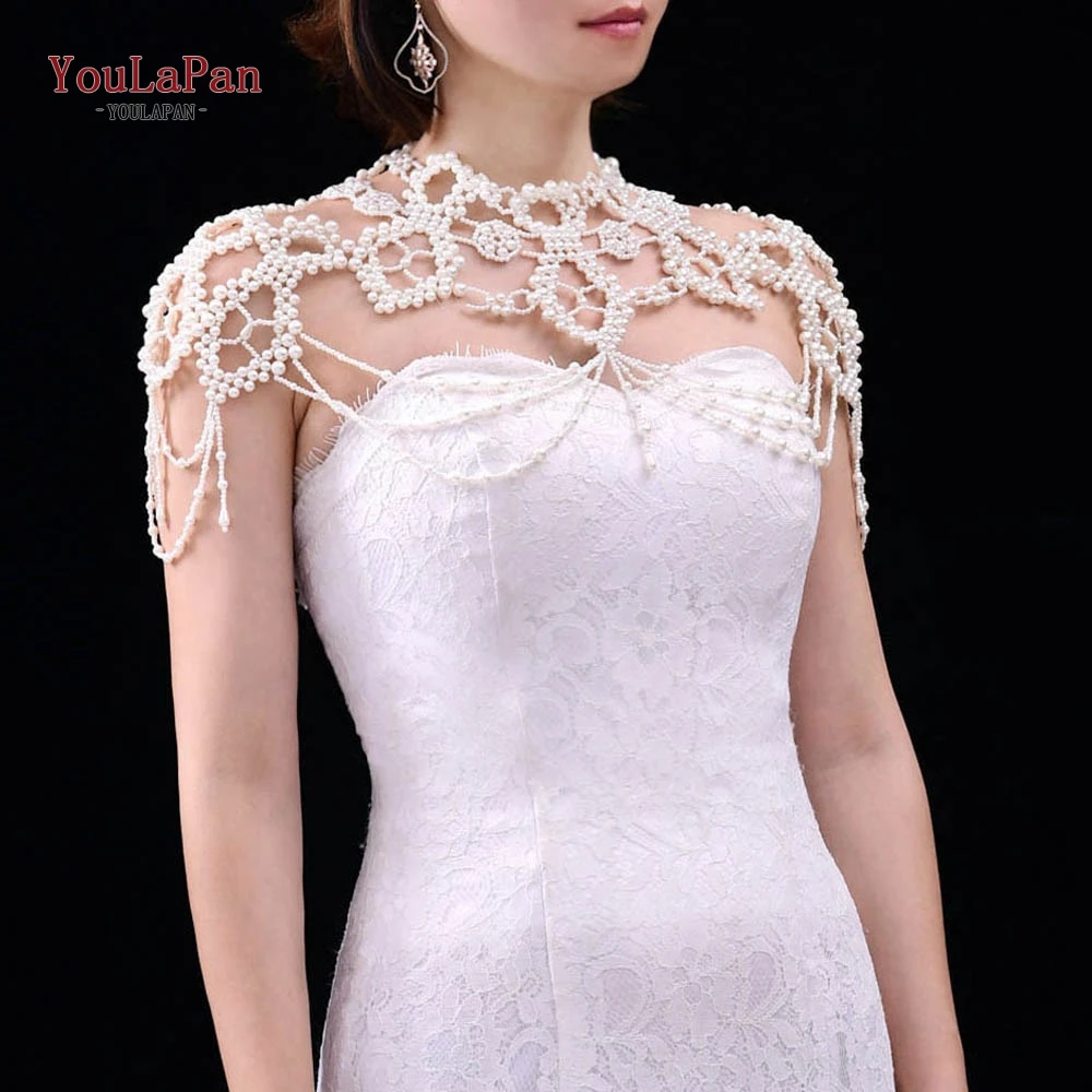 

YouLaPan G09 Necklace Pearls Beads Wedding Jacket Shawl Bolero Vintage Tassels Capele for Bride Wedding Cock Tail Party