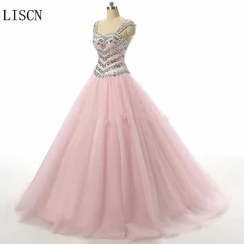 

Sparkly Silver and Pale Pink Crystal Corset A Line Tulle Evening Gown Beaded Cap Sleeve Formal Party Prom Dress Special Occasion