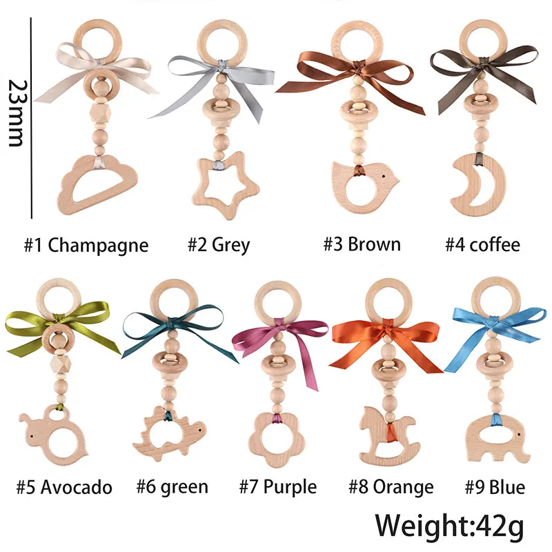 Baby Teether Wooden Pram Clip Baby Mobile Pram Play Gym Wood Beads Bee Pacifier Chain Chewable Baby Rattle Baby Teething Gifts