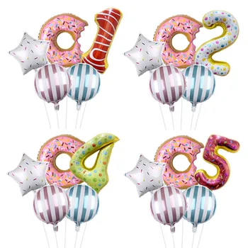 

5pcs/lot 32inch Foil Donut Number Balloons with Doughnut Balloon Set Birthday Globos Birthday Party Decorations Kids Baby Shower
