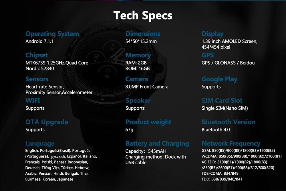 Гибридные Смарт-часы Zeblaze THOR 5 с двойной системой 1,3" AOMLED экран 454*454p x 2 ГБ+ 16 Гб 8,0 МП фронтальная камера Смарт-часы Android IOS