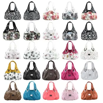 

Fashion handbag Women PU leather Bag Tote Bag Printing Handbags Satchel -Dream blue flower + black Handstrap