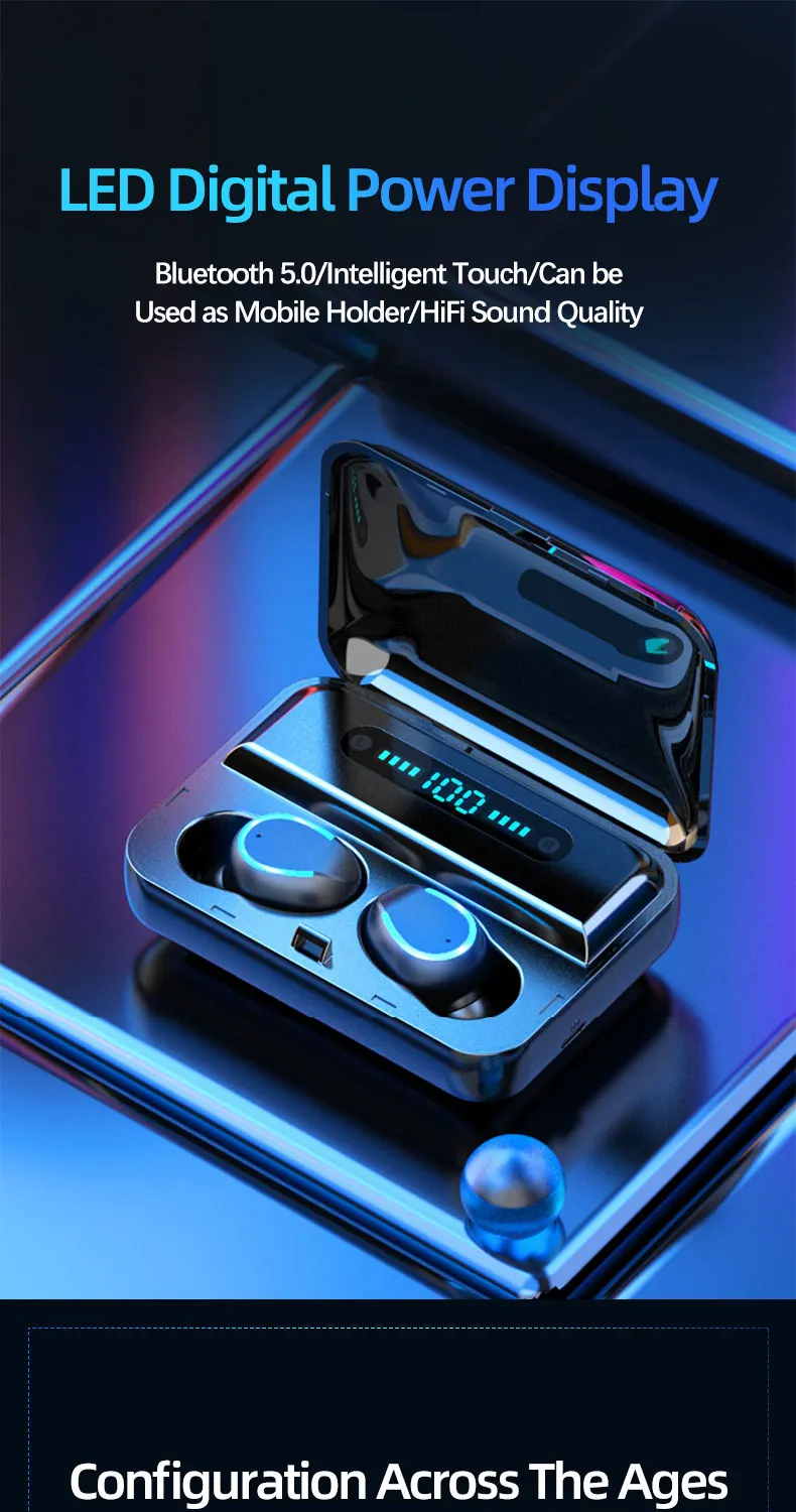 F9-5 наушники с Bluetooth 5,0 TWS, сенсорная гарнитура с отпечатком пальца, Hi-Fi стерео наушники-вкладыши, беспроводные наушники для спорта и игр