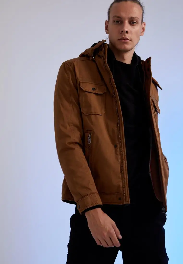 DeFacto зимние мужские пальто и куртки Slim Fit с капюшоном хлопковое верхняя одежда для