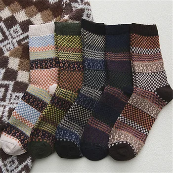 

5Pairs Rabbit Wool Socks Men Long Tube Retro Male Socks National Wind Warm Socks Fashion Man