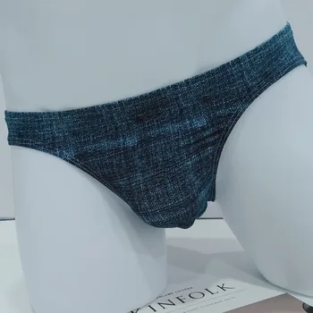 

Men's Briefs Underwear Sexy Men Low Waist Underwear Male Panties U Bulge Pouch Breathable Ice Silk Underpants Gay Printed
