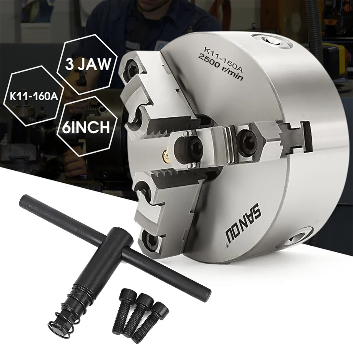 SANOU K11-125 3 Jaw Lathe Chuck 125mm Self Centering Hardened Reversible Tool for Drilling Milling Machine