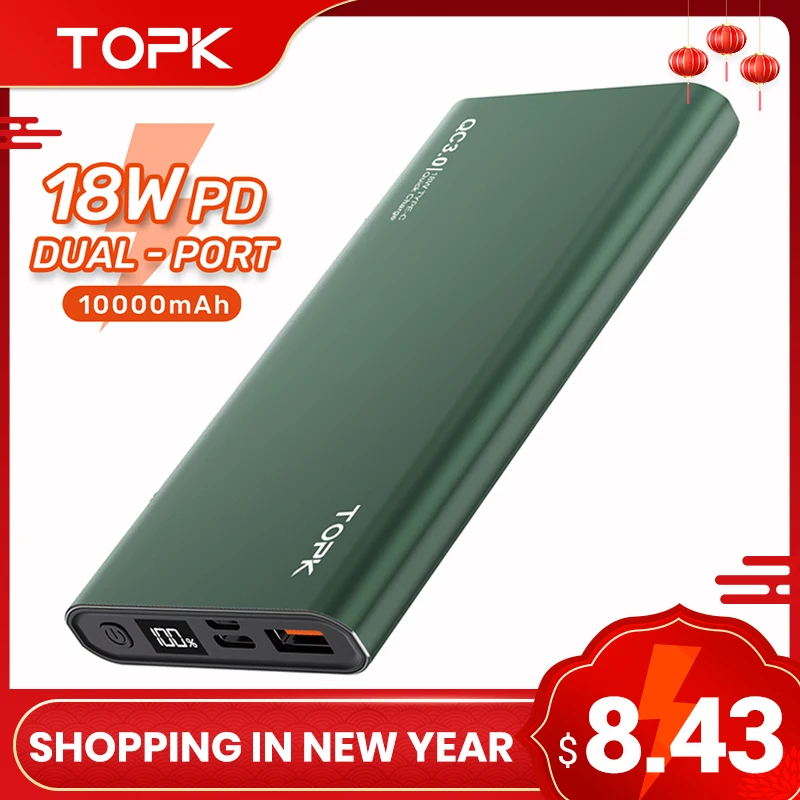  TOPK Power Bank 10000 мАч портативное зарядное устройство LED Внешняя батарея PowerBank PD Двусторонняя Быстрая зарядка повербанк для iPhone Xiaomi mi 