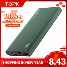 TOPK-cargador portátil de 10000mAh, batería externa LED, PD, bidireccional, carga rápida, para iPhone, Xiaomi mi