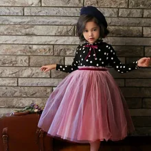 Платья в горошек для девочек осеннее платье Длинные рукава сетчатая ткань платье принцессы одежда для малышей От 3 до 10 лет E636