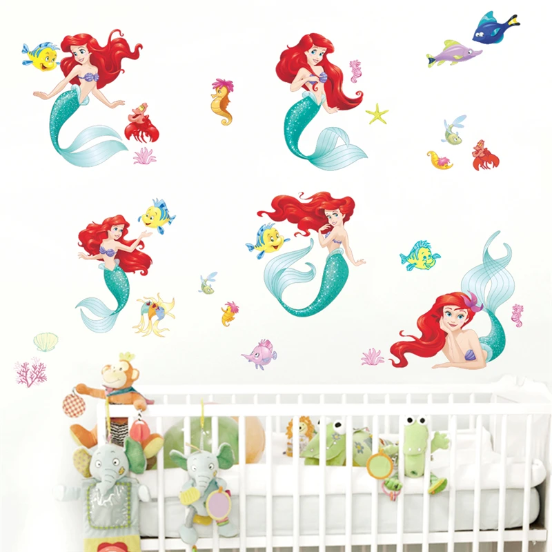 disney mermaid princess 25*70cm wall stickers For kids rooms home decor cartoon wall decals pvc posters diy mural art