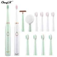 

CkeyiN 3 in 1 Ultrasonic Electric Toothbrush Oral Care Tooth Cleaner Face Cleaning Brush Lifting Massager Whitening Soft Brushes