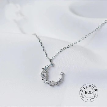 

Real 925 Sterling Silver Pendant Necklace Round Crystal moon Fine Jewelry For Women Romantic Engagement Accessories Gift