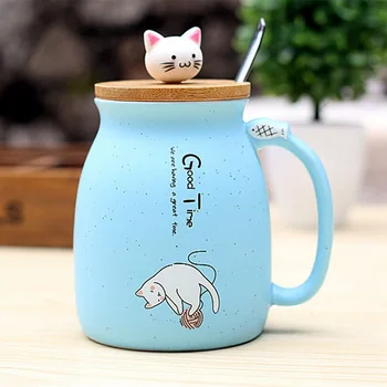 

New sesame cat heat-resistant cup color cartoon with lid cup kitten milk coffee ceramic mug children cup office gifts