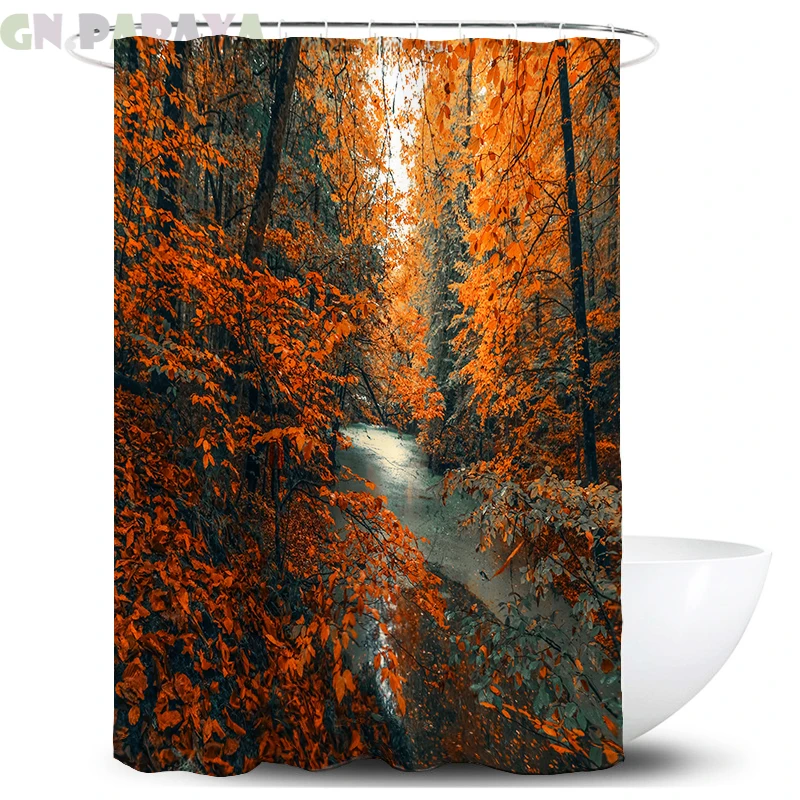 

Red forest Bath Curtains farmhouse decor Waterproof Polyester tropical pattern landscape Shower Curtains Screen with Hooks new