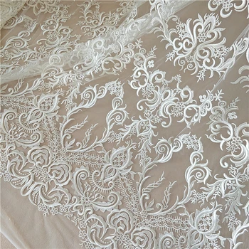 

Heavy embroidery tulle mesh lace fabric with sequins, high quality perfect wedding dress lace material 2020 May latest designs