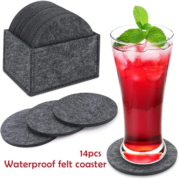 

High Quality 14pcs Round Felt Coasters Including Box Glass Coasters for Drinks Cups Bar Glass MD88