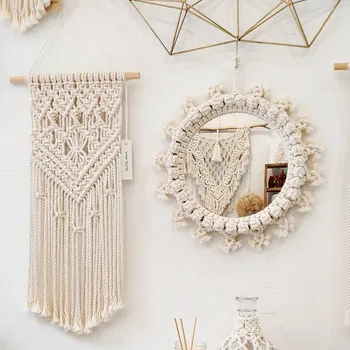 

Macrame Tapestry Wall Hanging Decorations Dyed Bohemia Handcraft Tassel Tapestry Background wall farmhouse decor