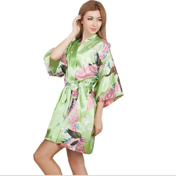 home bathrobe Wedding Bride Sleepwear Flower Bridesmaid Robe Satin Rayon Bathrobe Nightgown For Women Kimono халаты - Цвет: green