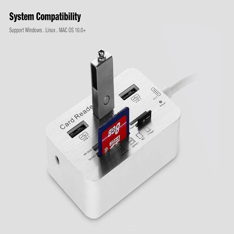 Горячая новинка 3 порта USB Multi-In-1 концентратор MS SD M2 TF считыватель карт памяти Алюминиевый адаптер NV99