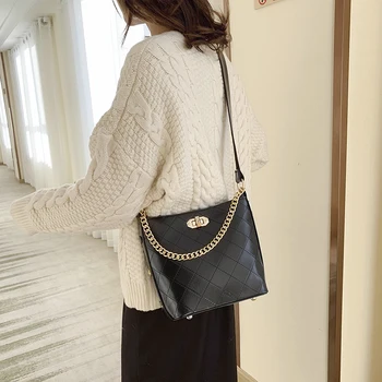 

Ladies High-quality Leather Messenger Bags Fashion Chain Shoulder Crossbody Bags Women Large Capacity Bucket Package Louis Brand