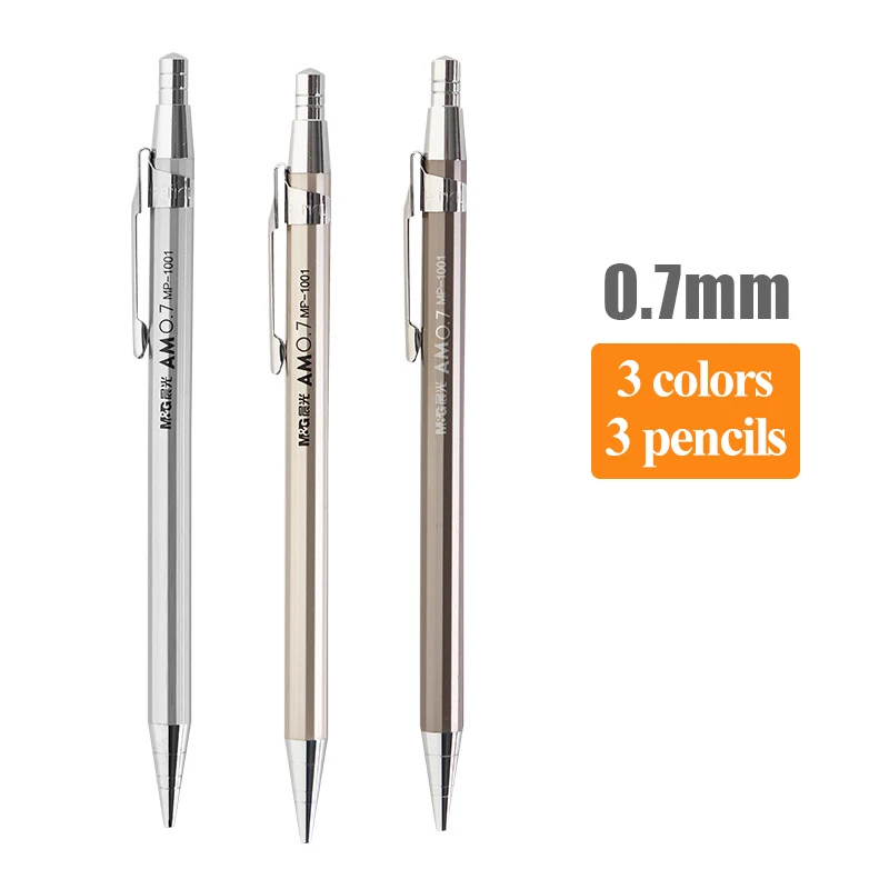 M&G 1001 Professional Metal Mechanical Pencil 0.5mm/0.7mm Automatic Pencils  Replace Graphite Lead Students Kids Writing Supplies