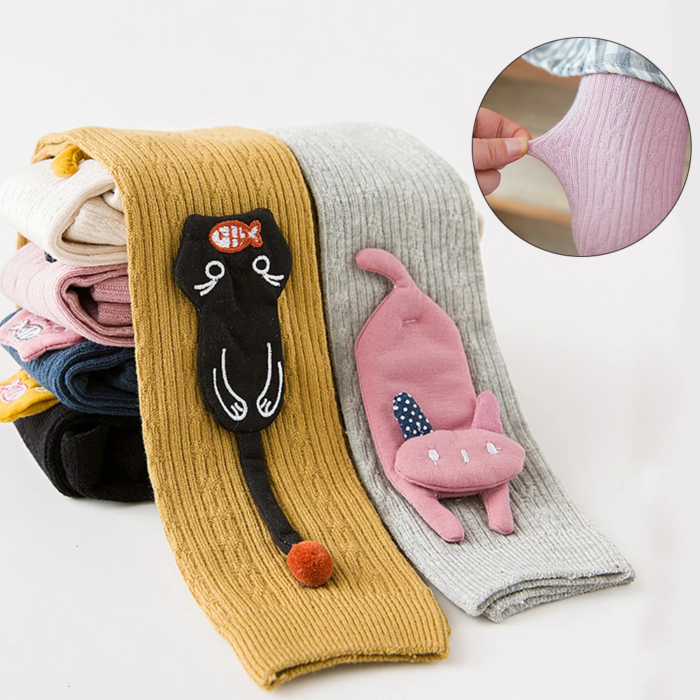 

Baby Pants Kids Girls Cute Cat Appliques Pants Winter Spring Children Trousers Cotton Cashmere Elastic Waist Girls Warm Pants