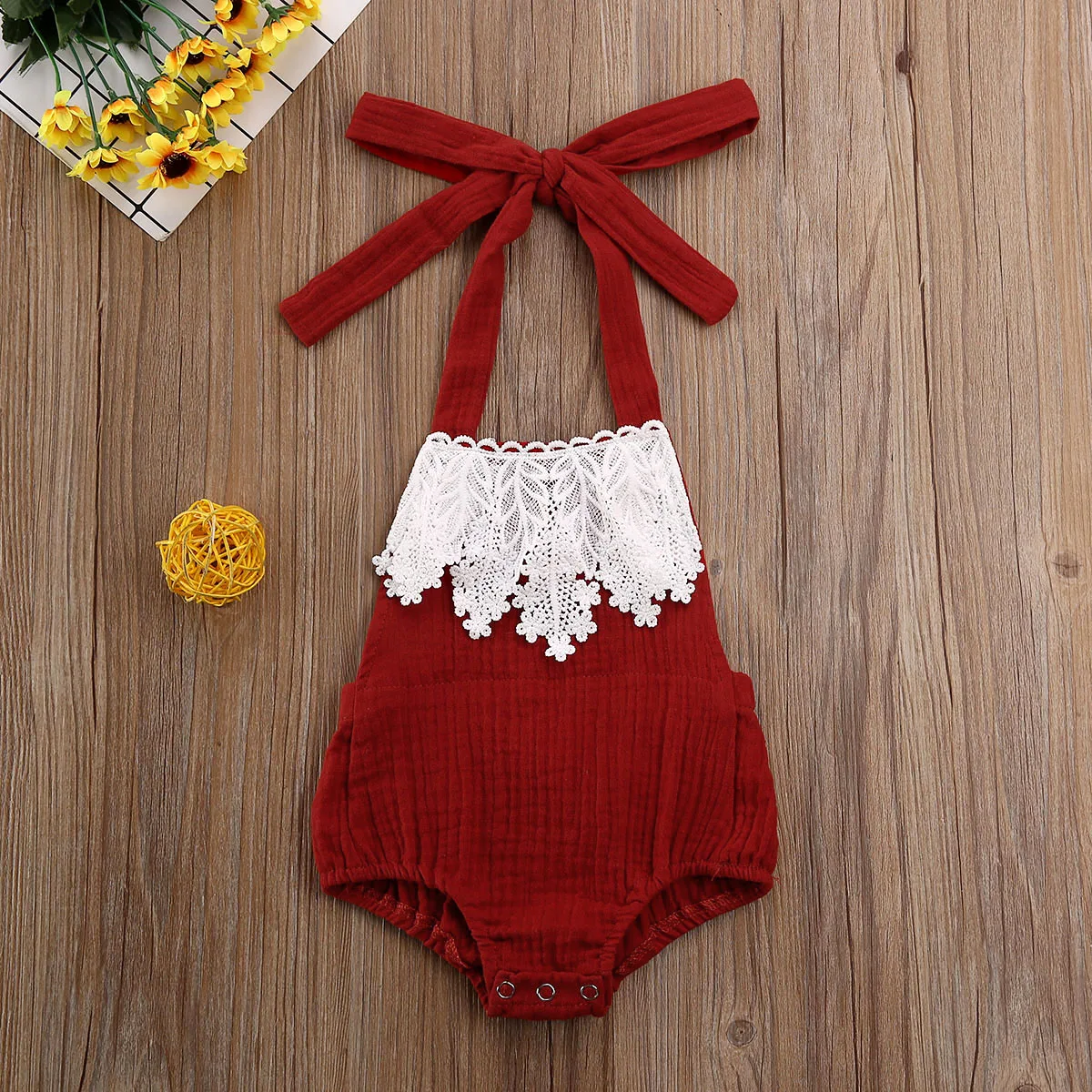 Модная одежда для новорожденных и маленьких девочек однотонное Кружевное боди пляжный костюм без Рукавов Летняя одежда для детей от 0 до 18 месяцев - Цвет: Красный
