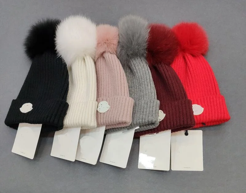 Real Fox Fur Wool Female Cap High Quality Warm Striped Hat Knitted Winter Hats For Women Fashion Thick Beanies