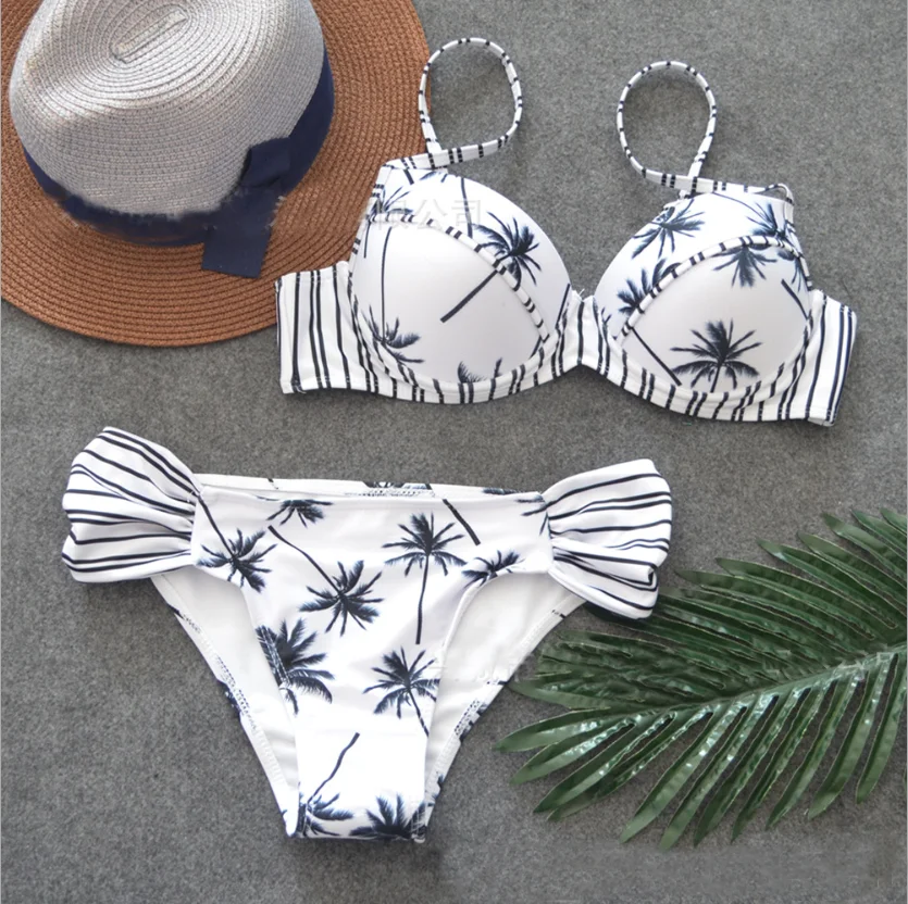 

Womens High Flexiable Adjustable Strap Wired Bikini Sets Sexy Two Piece Suits Swimwear Separates Fashion Printed Patterned