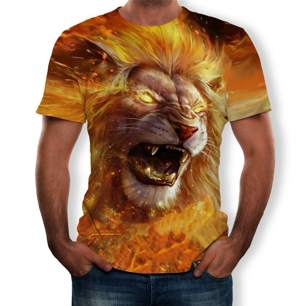 Летние мужские футболки 3D принт с животными Футболка С Рисунком Тигра короткий