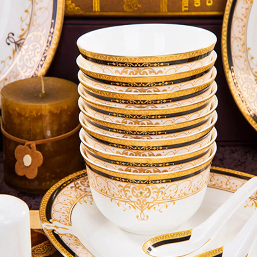 60 Heads Jingdezhen Ceramic Tablewar dish Set Tableware Rice Bowl Dish Salad Noodles Bowl Plate Dinnerware Sets Tableware