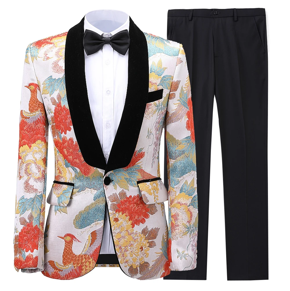 Chinese palace style Men's Suit Formal 2 Pieces Party Shawl Lapel Soft Wool Prom Tuxedos For Wedding Groomsmen (Blazer+Pants) | Мужская