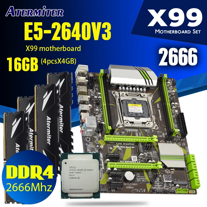 Комплект материнской платы atermiter X99 с процессором Xeon E5 2640 V3 4 шт. x ГБ = 16 2666 МГц REG ECC