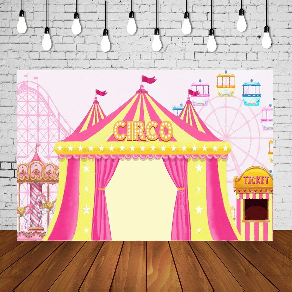 Pink Circus Birthday Party Background Circo Baby Photography Backdrop Girl Carnival Ferris Wheel Photo Booth Portrait Banner | Электроника