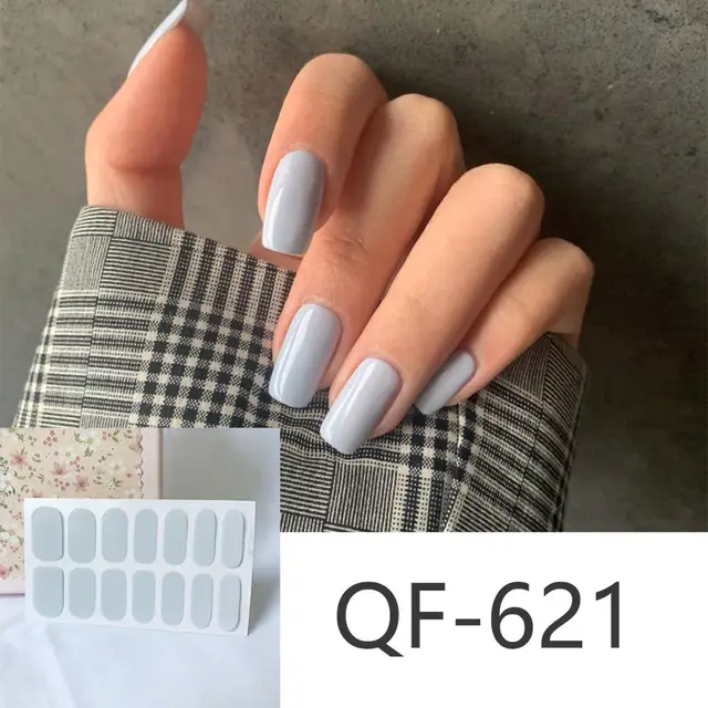 14tips/sheet Milk Heart Nail Wraps Polish Decals Strips Jump Cross Color Glitter 3D Adhesive Full Nail Art Stickers Matte Nails NO.20